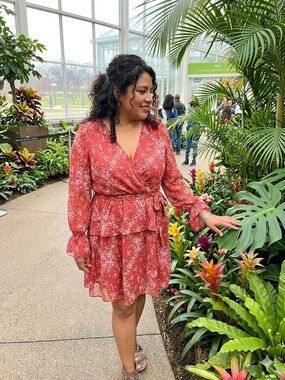 LC Lauren Conrad Coral-Pink Floral Wrap Tiered Mini Dress plus size